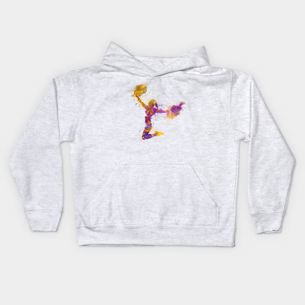 Sports cheerleader in watercolor Kids Hoodie by PaulrommerArt